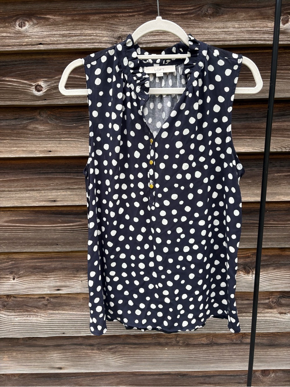 LOFT Navy Polka Dot Sleeveless Shell
